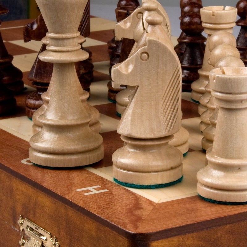 Wegiel Handmade European Professional Tournament Chess Set - Wooden 21 Inch Folding Board with Felt Base & Hand Carved Chess Pieces - Compartment Inside The Board to Store Each Piece - Image 3